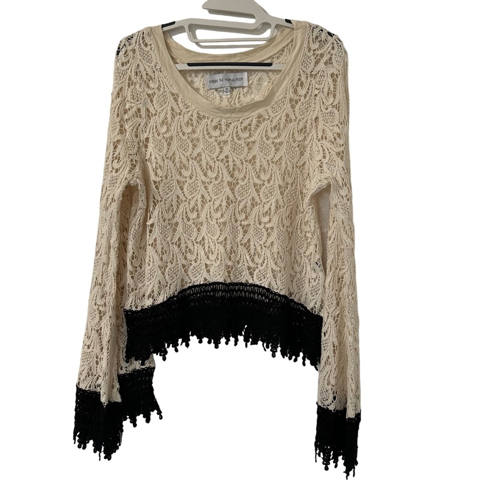 Dress The Population Crochet Bell Sleeve Top Size M